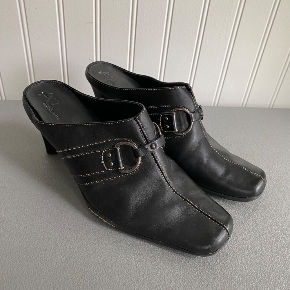 A2 Aerosoles Womens Vintage 90s Leather Mules Size 8 Witchy Grunge Square Toe